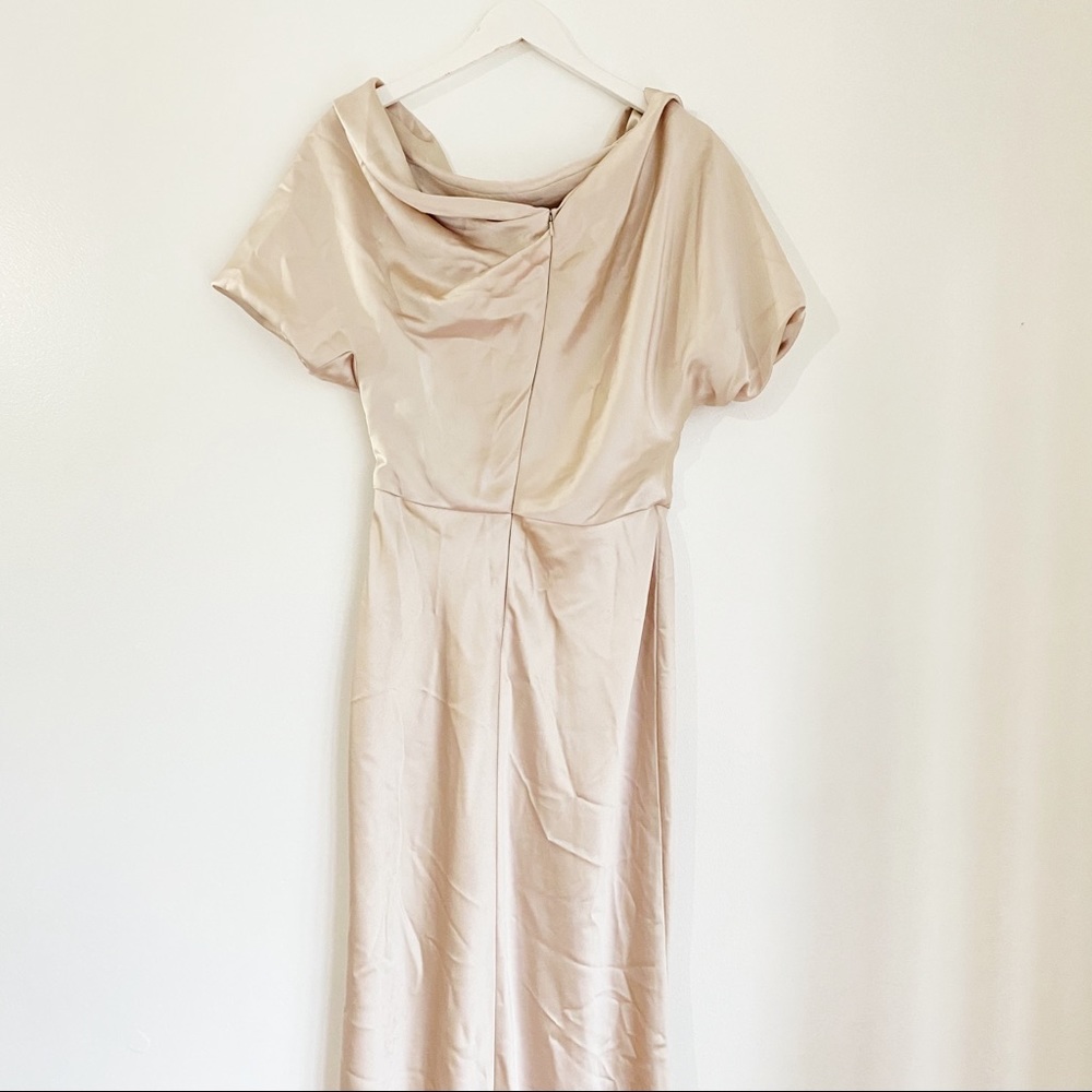 Amsale One Shoulder Satin Dress in champagne - Picture 11 of 13